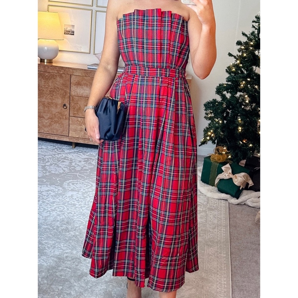 Entro Strapless Holiday Christmas Plaid Dress Boutique Tube Winter Formal Dress